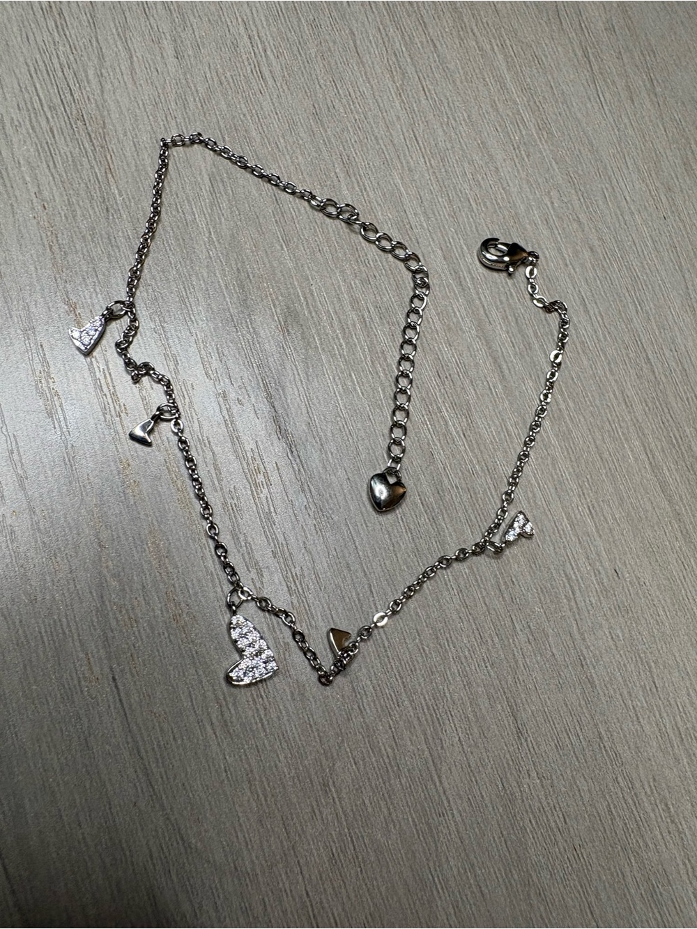 White gold plated  Crystal Heart Charm Anklet